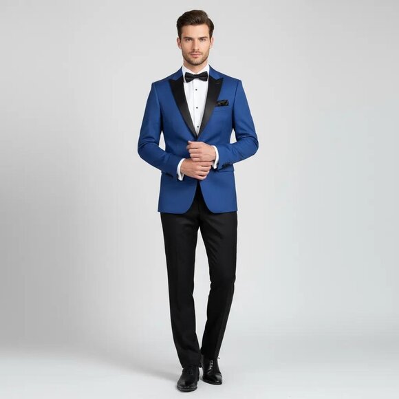 Zara Other - Zara Men's Tuxedo Jacket Blue Black Notch Lapel Lined Dinner Coat Size 36 NWT